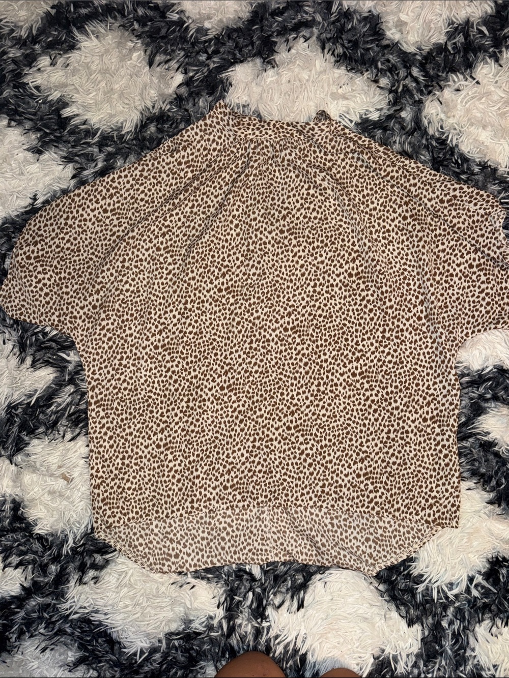 Leopard Print Short Sleeve Blouse - Beige